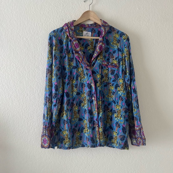 ANTHROPOLOGIE x Janine Lecour Fleurs Pajama Leopard Top - Picture 4 of 8